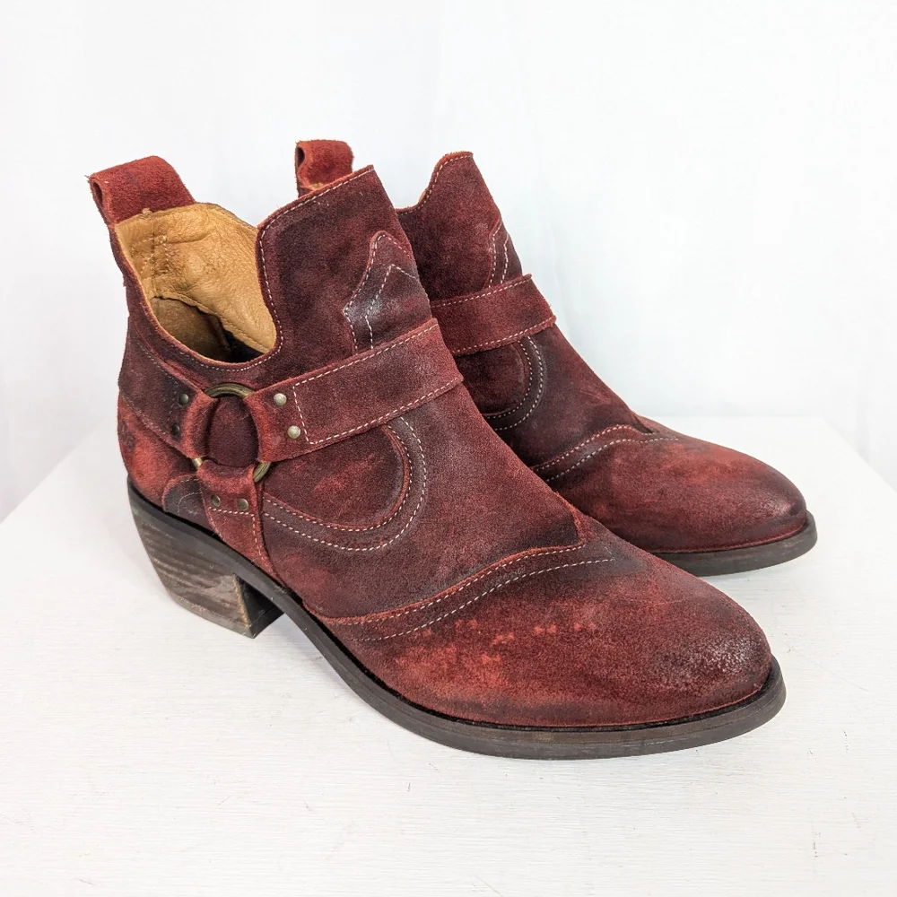 Toas Howdy Red Garnet Rugged Suede Leather Ankle Boots - Size 9-9.5 - Picture 1 of 8